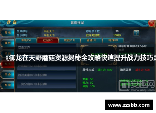 《御龙在天野蘑菇资源揭秘全攻略快速提升战力技巧》